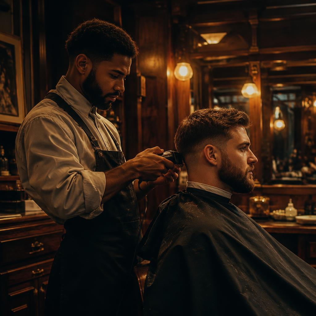 Independent barber at work in his shop